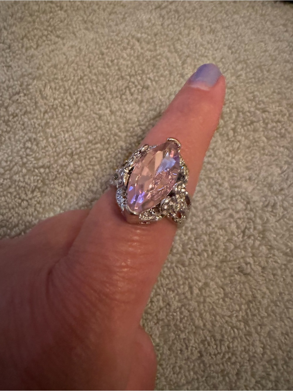 Elegant Pink Crystal Teardrop Statement Ring - Women Jewelry